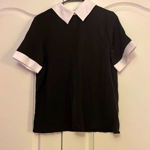 Black Short Sleeve Shirt with White Collar